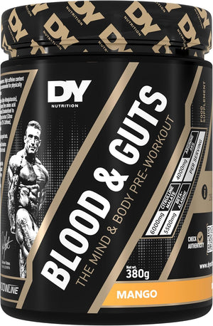 - Blood and Guts Pre Workout Powder, 380g (Mango) - High Strength Preworkout with 350mg Caffeine, Citrulline Malate, Beta Alanine, Arginine AKG, L-Tyrosine, Vitamin B3 for Men & Women