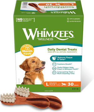 By Wellness Toothbrush, Month Box, Natural and Grain-Free Dog Chews, Dog Dental Sticks for Large Breeds, 30 Pieces (One Month Supply), Size L