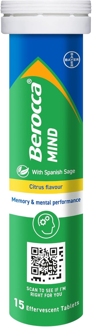 Mind Effervescent Tablets Including B Vitamins, with Spanish Sage to Support Memory and Mental Performance - 15 Tablets – Citrus Flavour