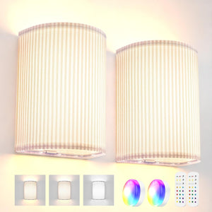 Battery Operated Wall Sconces Set of 2,3000mAh Battery Rechargeable Wall Sconce RGB 3 Colors Temperature Dimmable,Battery Operated Wall Lights with Remote Wall Lamp has 15 Static Colors