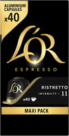 Espresso Ristretto Coffee Pods x40 Intensity 11 (Pack of 5, Total 200 Capsules)