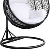 " Rattan Swing Egg Chair: Stylish Garden Patio Hanging Chair with Stand, Cushion, and Cover - Perfect for Indoor and Outdoor Use in Black"