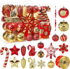 128Pcs Christmas Baubles Ornaments Set, Shatterproof Christmas Tree Decorations Balls,Christmas Flowers, Ribbon,Tree Topper for Xmas Tree Holiday Wedding Party with Hooks, Red & Gold