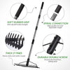 5.4FT Bow Rake Heavy Duty Garden Rake with Stainless Steel Handle, 17 Steel Tines Metal Head Rake Tool for Loosening Soil Gathering Leaf Leveling Lawn Farming Land Management Yarn Thatch Rake