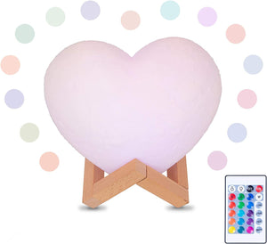 Heart-Shaped LED Mood Lamp, 16-Color RGB 3D Printed Night Light Lamp, Rechargeable with Remote and Touch Control for Bedroom Living Room Cafe Bar and Romantic Home Decor