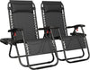26" Zero Gravity Recliners Outdoor Adjustable Folding Reclining Lounge Chairs w/Pillows, Cup Holder Trays and Carry Strap for Patio Backyard Beach Navy Blue/Gray/Beige/Black Set of 2