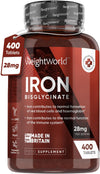 Gentle Iron Tablets High Strength 28mg - 400 Tablets (6+ Months Supply) - Vegan Iron Bisglycinate - Energy Tablets for Tiredness and Fatigue - High Absorption Iron Supplements for Women and Men