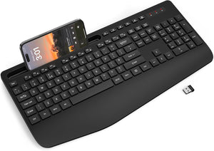 Wireless Keyboard with Wrist Rest, Full-size Ergonomic Keyboard with Phone Holder, Sleep Mode, 18 Multimedia Keys, Numeric Keypad, Silent 2.4GHz Cordless Keyboard for Mac/Windows/Computer/Laptop/PC