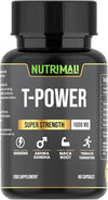 T-Power (Testo Supplement) | Ginseng, Maca, Tribulus Terrestris, Ashwagandha | 60 Capsules 1000mg High Strength | Gym Supplements for Men, Energy, Stamina Booster