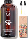 Organic Argan Oil 100ml - 100% Pure, Natural and Cold Pressed - for Hair, Face, Body, Beard, Nails - Vegan and Cruelty Free - Glass Bottle + Pipette + Pump