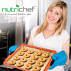 Baking Tray Set, Oven Baking Pans, 3 Piece Non-Stick Kitchen Oven Trays, Stackable Carbon Steel Baking Set, High Quality Cookie Sheet, Copper Metal Bakeware w/Black Silicone Handles, 3Pc