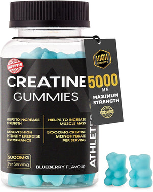 Creatine Monohydrate Gummies - 5000mg Blueberry Flavored Creatine Pre Workout Gummies for Men & Women, Chewable Gym Supplement for Strength, Energy & Muscle Growth Support, 90 Gummies