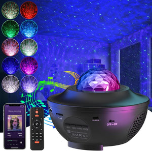 Galaxy Projector, Star Projector with Remote Color Changing,Music Bluetooth Speaker,Timer,Ocean Wave Star Sky LED Night Light Lamp for Baby,Kids Bedroom,Stage,Birthdays,Christmas,Black