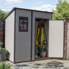 " Manor 6x4 Ft Outdoor Storage Shed: Beige Brown Wood Effect, Weather Resistant, Secure, Zero Maintenance - 15 Year Warranty Included!"