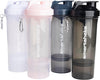 Slim 4-Pack Protein Shaker Bottle 400 ml | 13.5 oz – Storage Included - Leakproof Screw-on Lid - BPA Free – Unisex - (Black, White, Stormy Gray, Cotton pink)