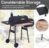 Charcoal Barbecue Grill with Offset Smoker, Barrel BBQ Trolley with 3 Storage Shelves & Thermometer for Outdoor Garden Camping Picnic Cooking, Black