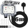 Outdoor Sockets Weatherproof with 6M/20FT Extension Cable, 2 Gang Extension Lead 6M Outdoor Socket Waterproof 13A IP66 Double Socket Outside Wall Electrical Switched Plug Sockets Box