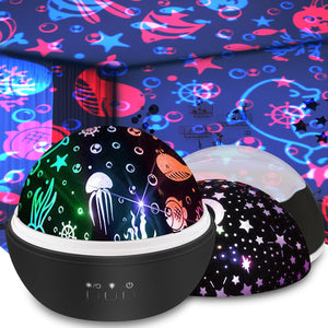 Baby Lights Projector, Roating Sensory Lights with 8 Lighting Modes, Starry Sky & Ocean Night Light Porjector for Kids, Baby Sensory Toy Gifts for Baby Gifts for Girls Boys - Black