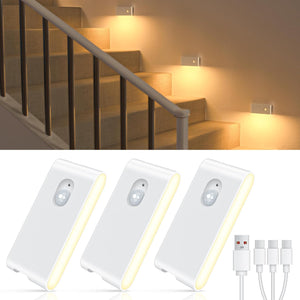 Motion Sensor Lights Indoor, Rechargeable Motion Sensor Night Light, Removable Magnetic Stair Lights, Closet, Kitchen, Stairs, Bedroom, Hallway, Toilet, Bathroom (3 Pack,Warm White)