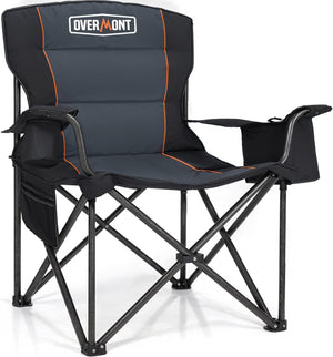 Oversized Camping Folding Chair for Adults with Side Pocket & Carry Bag-Heavy Duty Steel Frame Support 204kg with High Back & Cup Holder Comfy for Garden Picnic Beach