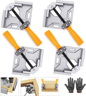 90 Degree Right Angle Clamp, 4PCS Corner Clamps for Woodwork, Single Handle Aluminium Alloy Clamp, Photo Framing Tools, Woodworking Clamps for DIY Woodworking Welding (4 PCS)