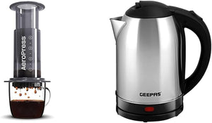 Coffee and Espresso Maker - 1 to 3 Cups Per Pressing,Black & Geepas Electric Kettle, 1500W | Stainless Steel Cordless Kettle | Boil Dry Protection & Auto Shut Off | 1.8L Jug Kettle