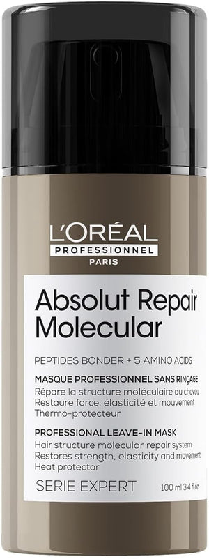 L’Oreal Professionnel, Absolut Repair Molecular Leave-In-Mask, Creamy Texture, Repairs Damage and Restores Strength, Heat Protectant For Hair, For All Damaged Hair Types, SERIE EXPERT, 100 ml