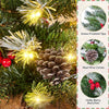 2Pcs Pre-Lit Artificial Mini Tabletop Christmas Tree, 3ft/98cm Frosted Battery Operated Small Xmas Trees with 50 LED Lights, 70 Red Berries &10 Pinecones for Festival Decoration