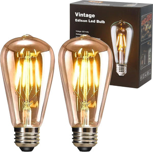 LED Edison Bulb, Vintage Light Bulb,4W E27 2700K ST64 LED Bulbs, Led Filament Bulbs, Antique Style Retro Amber Glass Screw Lamp 220V (2 Packs)