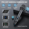 Wireless Microphones, UHF Wireless Handheld Microphone System, 9h Duration Rechargable Mic with Bluetooth Receiver, 80m Range for Karaoke, Weddings, DJ, Church TW790, Black