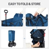 Festival Trolley on Wheels, 135L Folding Camping Wagon with Adjustable Handle & Cup Holder, Collapsible Beach Cart Foldable for Outdoor Garden Picnic Shopping 100KG Capacity, Blue