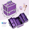 Makeup Case Vanity Box 4 Trays Beauty Organiser Case Cosmetic Storage Box with Locks, Purple