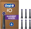 iO Radiant White Electric Toothbrush Head, Angled Bristles Deeper Plaque Removal, with Polishing Petals for Teeth Whitening, Pack of 6 Toothbrush Heads, Black