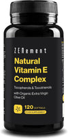 Natural Vitamin E Complex, Tocopherols & Tocotrienols, 120 Softgels | with Organic Extra Virgin Olive Oil | Full Spectrum | Antioxidant | 100% Natural Ingredients, Soy Free |