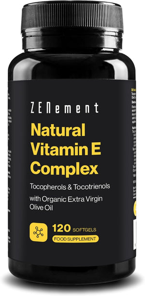 Natural Vitamin E Complex, Tocopherols & Tocotrienols, 120 Softgels | with Organic Extra Virgin Olive Oil | Full Spectrum | Antioxidant | 100% Natural Ingredients, Soy Free |