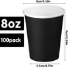 100 Pack Disposable Paper Cups, 8oz Coffee Cups for Hot and Cold Drinks, Takeaway Coffee Cups/Tea Cup/Party Cups Recyclable Cups for DIY Holiday Wedding and Party – Black