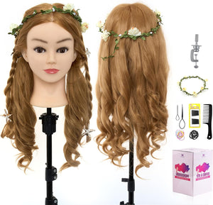 Neverland Beauty 26 inch 60% Real Human Hair Training Head Hairdressing Cosmetology Mannequin Head with Wig Stand Tripod & DIY Hair Styling Braiding Tools