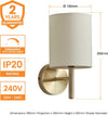 Tatum Decorative Contemporary Antique Brass E14 LED Compatible Wall Light with a Cream Fabric Drum Shade