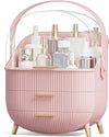 Makeup Storage Organiser with Clear Lid, Skincare Organiser Drawers Beauty Holder Cosmetic Organisers for Bathroom, DressingTable Organiser Dustproof Waterproof, Pink