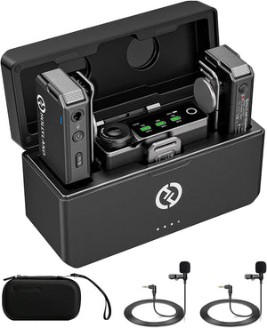 Hollyland Lark Max Wireless Microphone System with 2 Lavalier Mics and Charge Case, Professional ENC, Studio Quality Audio, Internal Recording, Compatible with DSLR Camera, iPhone, Android, PC, Black