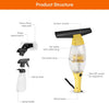 Window Vacuum Cleaner Set with Telescopic Handle, Spray Bottle and 280mm Blade, Suitable for Windows, Tiles, Mirrors and Glass, Electric Window Cleaning Helper