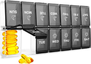 Weekly Pill Box 7-Day: Large Pill Boxes 7 Day 2 Times A Day Daily Pill Organiser 7 Day with 14 Compartments - XL Week Tablet Case Am Pm Medication Organizer for Vitamin Supplement