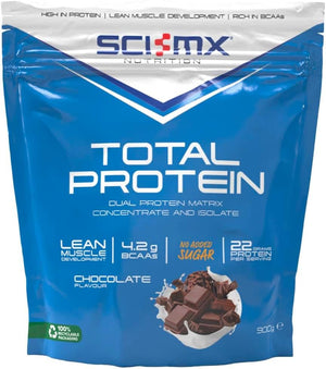 Total Protein - Dual Protein Concentrate & Isolate Protein Powder - Lean Muscle Development - Chocolate • No Added Sugar • 4.2g BCAAs + 22g Protein per Serving • 900g