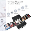 6 Trays Makeup Box Cosmetics Case Jewelry Organiser Vanity Make Up Storage Box Beauty Train Case Lockable with Keys, Silver