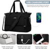 Gym Bag Womens, Sports Travel Duffel Bag with USB Charging Port, Weekend Overnight Bag for Women with Wet Pocket and Shoes Compartment, Hospital Bag, Black