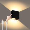 2Pcs Wall Lights Dimmable, Rechargeable Wall Light Touch Up Down Wall Light USB Uplighter Downlighter Wall Lamp Sconce Black for Bedroom, Living Room, Balcony, Bedside, Warm White