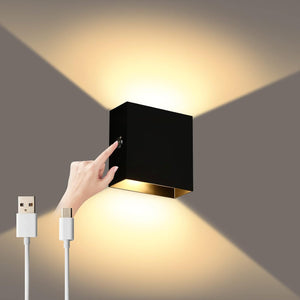 Wall Lights Dimmable, Touch Wall Light USB Rechargeable Up Down Wall Lamp Night Lights Aluminum Magnetic Black for Bedroom, Cabinet, Bedside, Wardrobe, Warm White