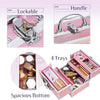 Makeup Case 4 Trays Cosmetic Box Lockable Beauty Vanity Organiser Holder Box for Gifts (Pink)