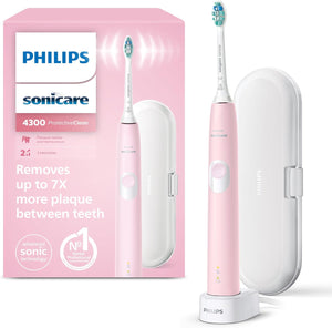 Sonicare ProtectiveClean 4300 Electric Toothbrush, Sonic Toothbrush with Two Intensity Levels, Pressure Sensor and Timer, Pink, Model HX6806/03