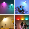 Battery Operated Wall Light with 16 RGB Lights, Rechargeable Wall Lamp with Remote Control, 360° Rotatable Wall Sconce Wireless Reading Light, Magnetic Bedside Wall Lamp, White